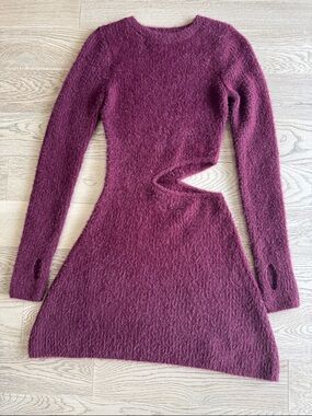 AFRM Plum Long-Sleeve Cutout Knit Dress